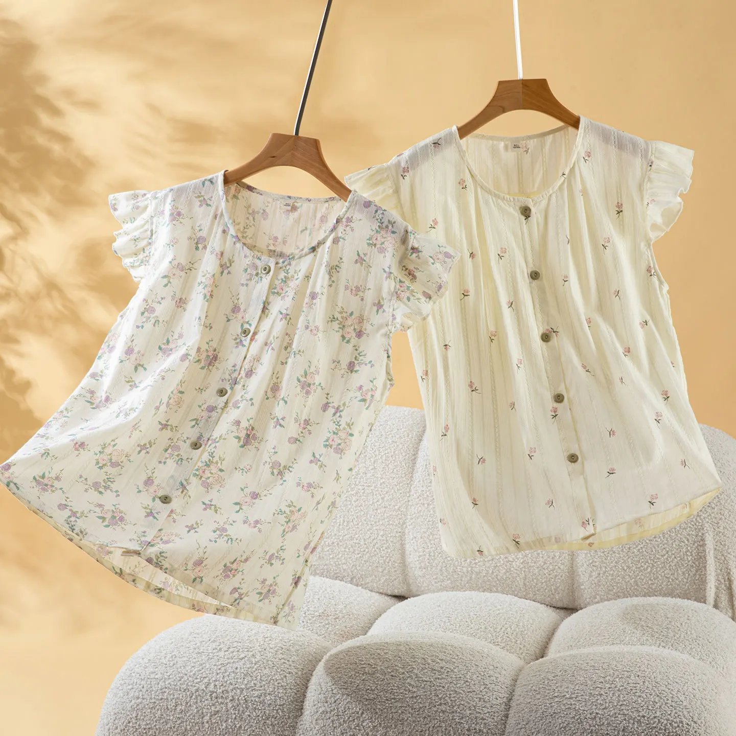 Summer Women Pajamas Sleeveless Pants Cotton Print Floral Sleepwear Female 2 Piece Set Nightwear