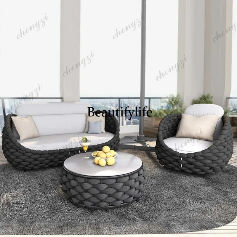 M138 PPP Outdoor Rattan Patio Furniture Set Cushioned Wicker Loveseat Garden Backyard Porch Sofa All Weather Durable