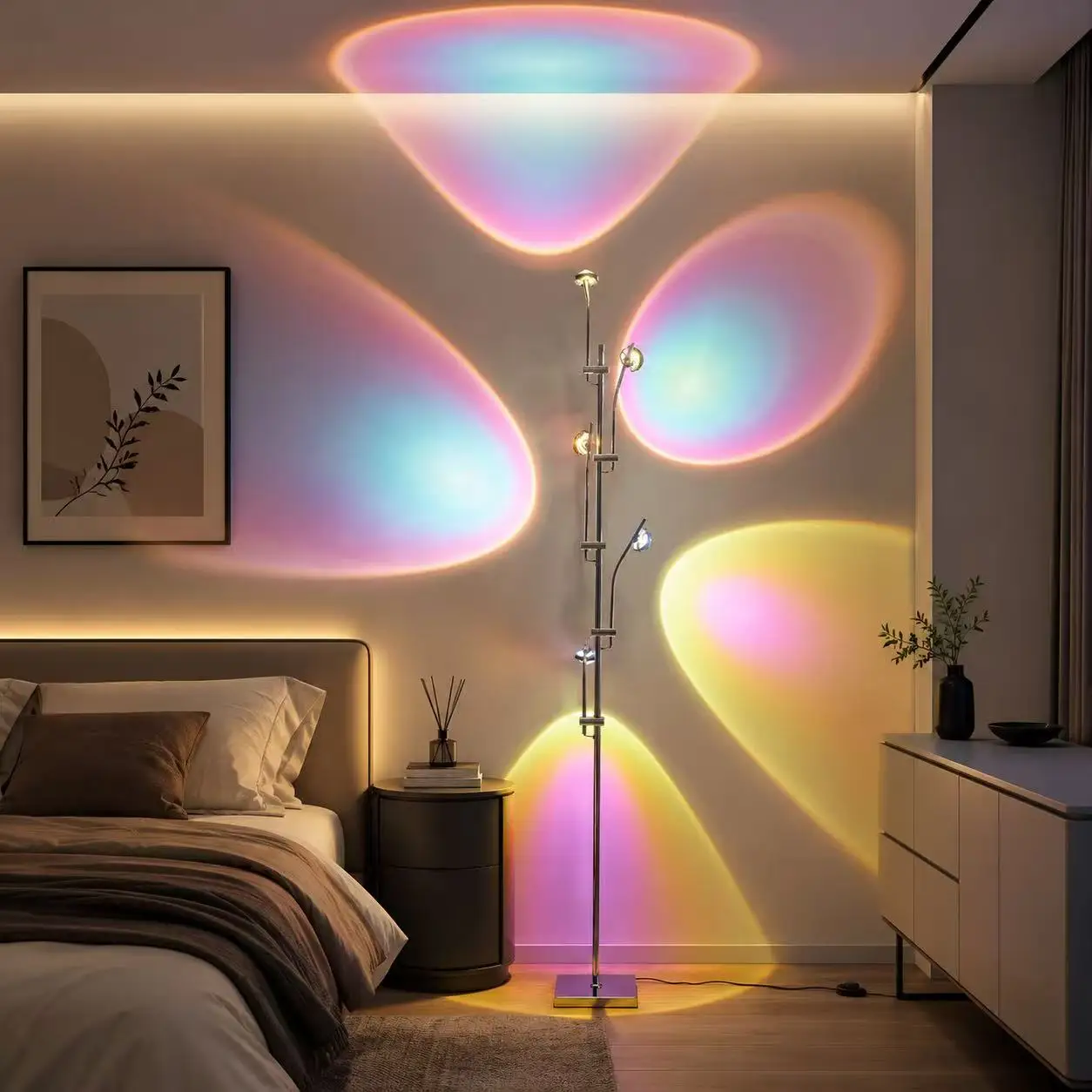 Modern Projection Tree Floor Lamp 5-Light Rotatable Sunset Rainbow Projector Standing Lamp Minimalist Art Atmosphere Floor Light