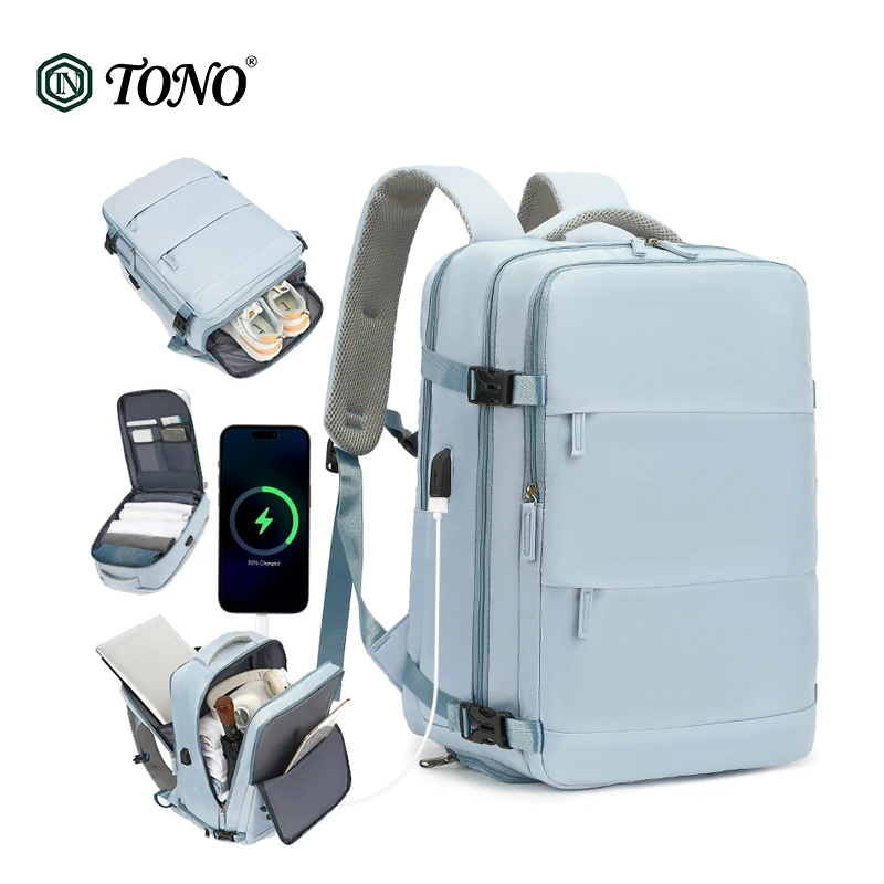 Business USB Backpack for Outdoor Hiking, Waterproof Large Pack with Shoe Compartment, Casual Mochila for Men Women