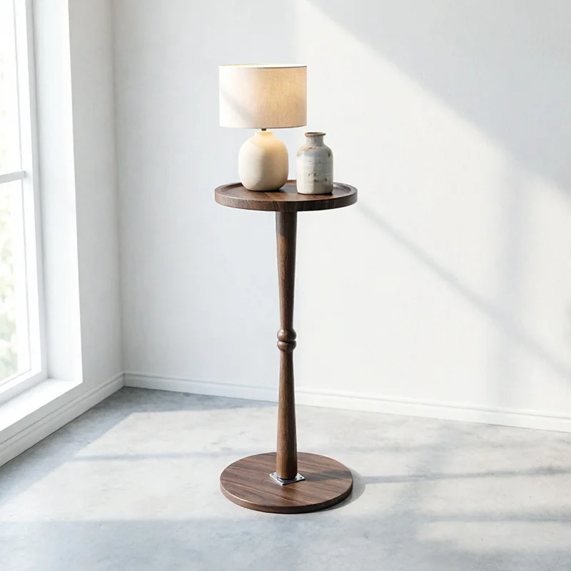 Small Side Table Living Room, Brown Round Corner Table for Small Spaces, Coffee Table with Pedestal Accent for Living Room