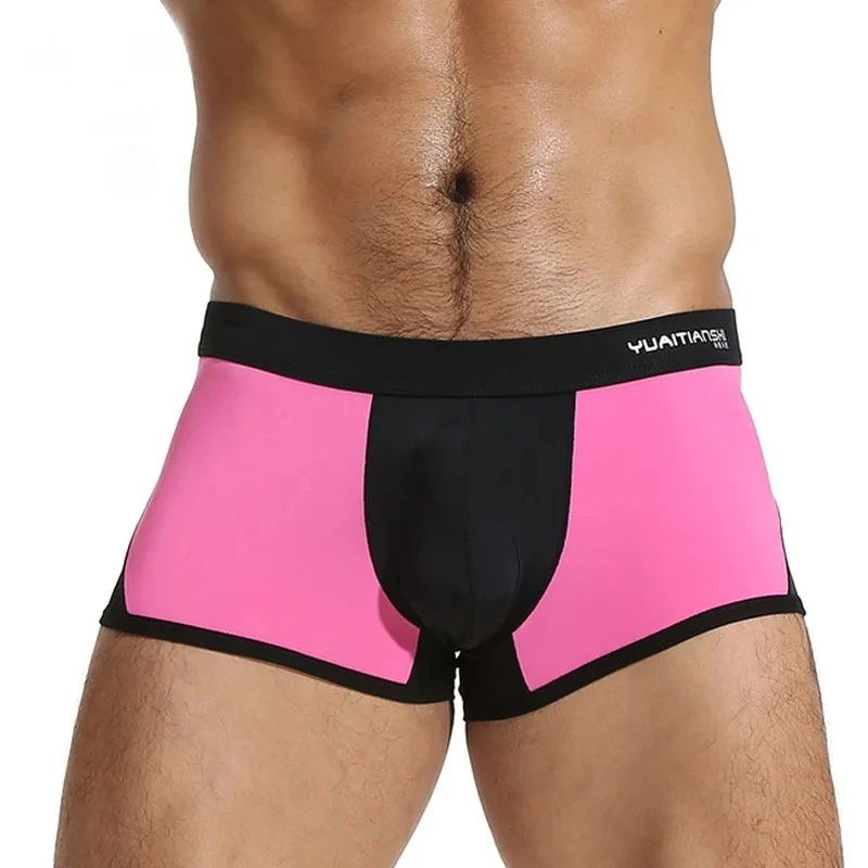 Men's Bulge Boxy Underwear Youth Fashion Low Waist U Convex Pouch Boxer Briefs Nylon Color-Block Daily Panties Sports Underpants