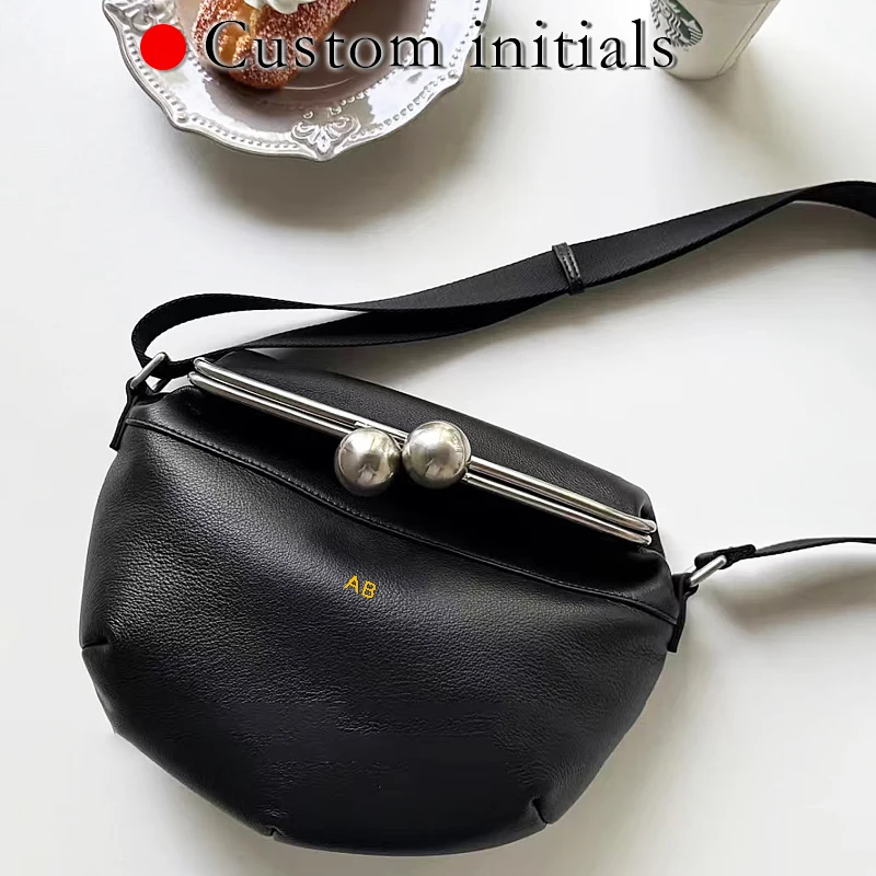 Japanese Style Custom Initials Leather Clip Bag For Women Luxury Designer Handbag Purse 2026 New In Cowhide Metal Sheet Shoulder