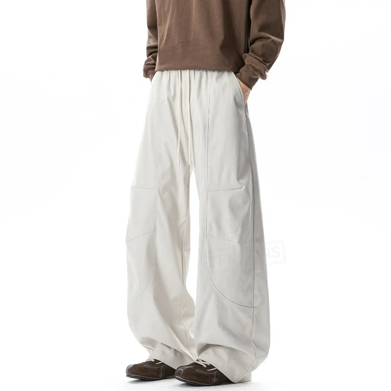 TFETTERS 2026 Spring Retro Men Trousers Wide Leg Autumn Urban Outing Pleated Panel Texture Loose Fit Baggy Pants Men