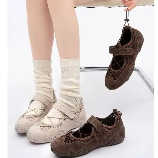 Spring Autumn Women Thick Sole Mary Jane Shoes Hollow Out Ballet Style Shoes Casual Outdoor Comfortable Flat Single Shoes