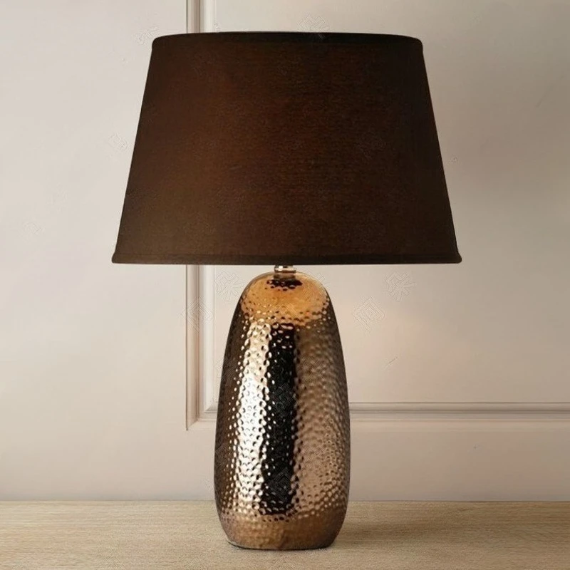 Retro Metal Glaze Ceramic Russet LED Floor Lamp Minimalist Fabric Lampshade Living Room Bedroom Bedside Study Reading Desk Light