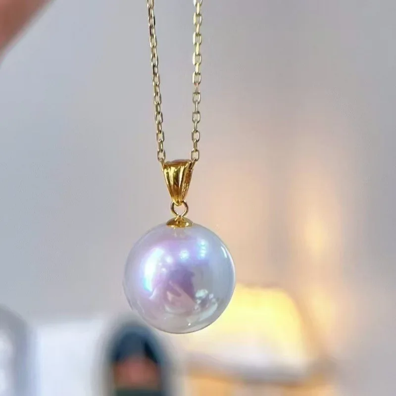 1011mm Natural Freshwater Pearl Pendant Necklace High Luster NearRound With S925 Silver Chain For Women
