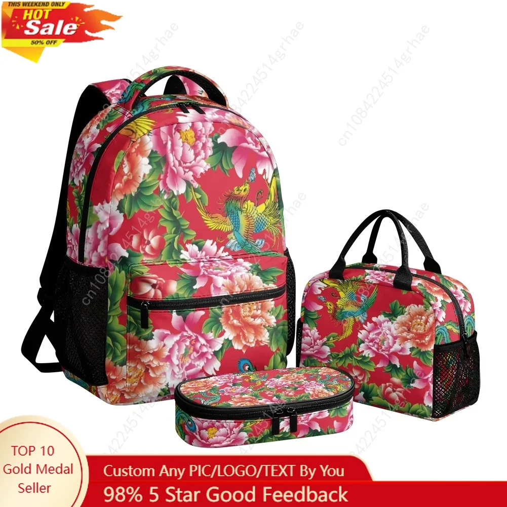 Northeast Big Flower Design Custom Leisure All-Over Print 3-Piece Backpack Set (Includes Backpack, Lunch Bag, and Pencil Case)