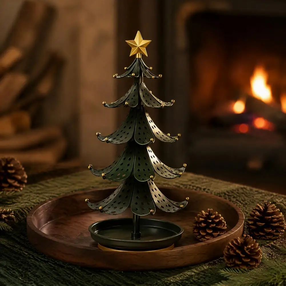 Rotating Earring Stand Christmas Tree Jewelry Stand, 360 Degree Rotating Base Metal Earring Display Rack, Dark Green Tray