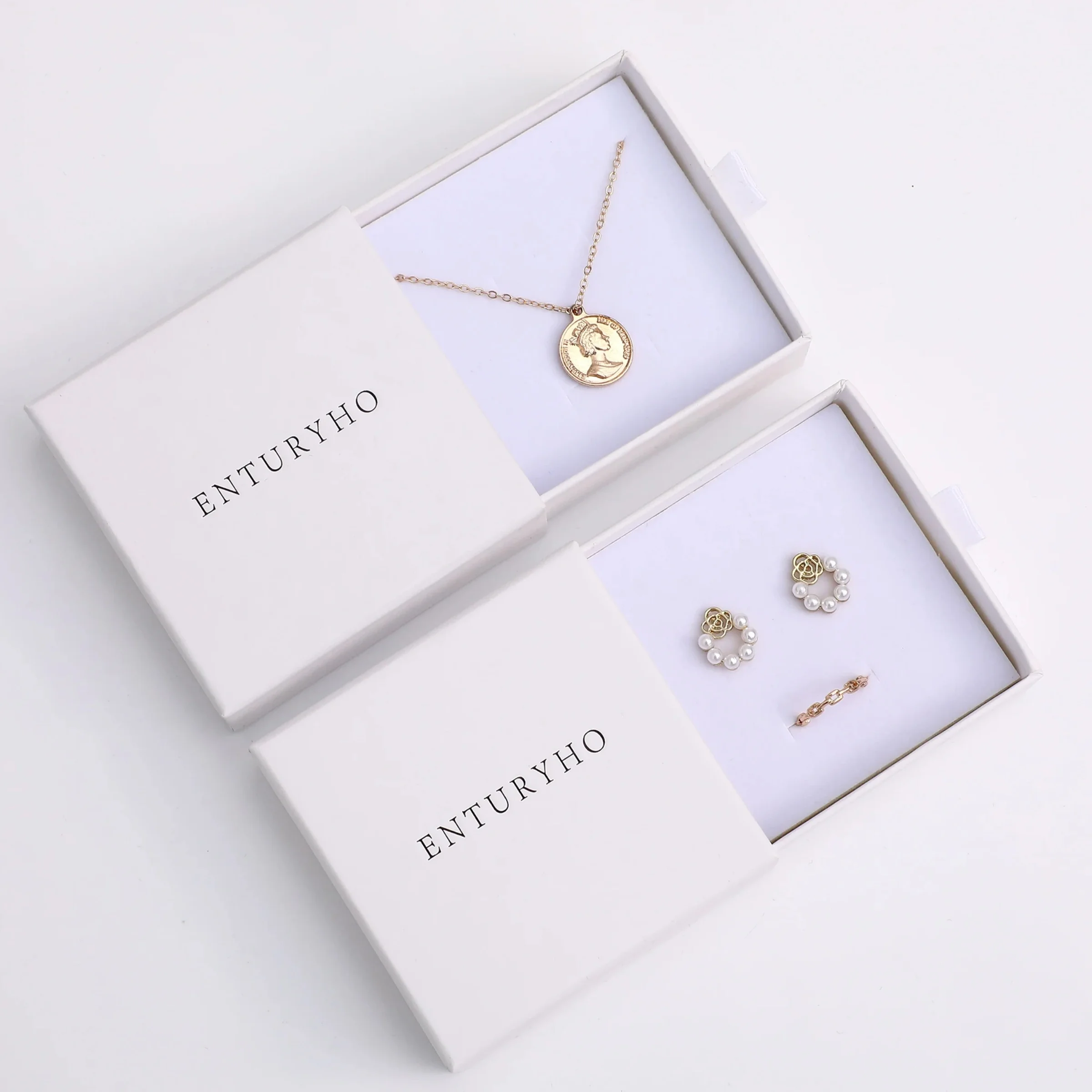 50-500pcsCustom Logo White Drawer Box Paper Cardboard Jewelry Box with Foam Inner Necklace Bracelet Ring Ring Earring Box