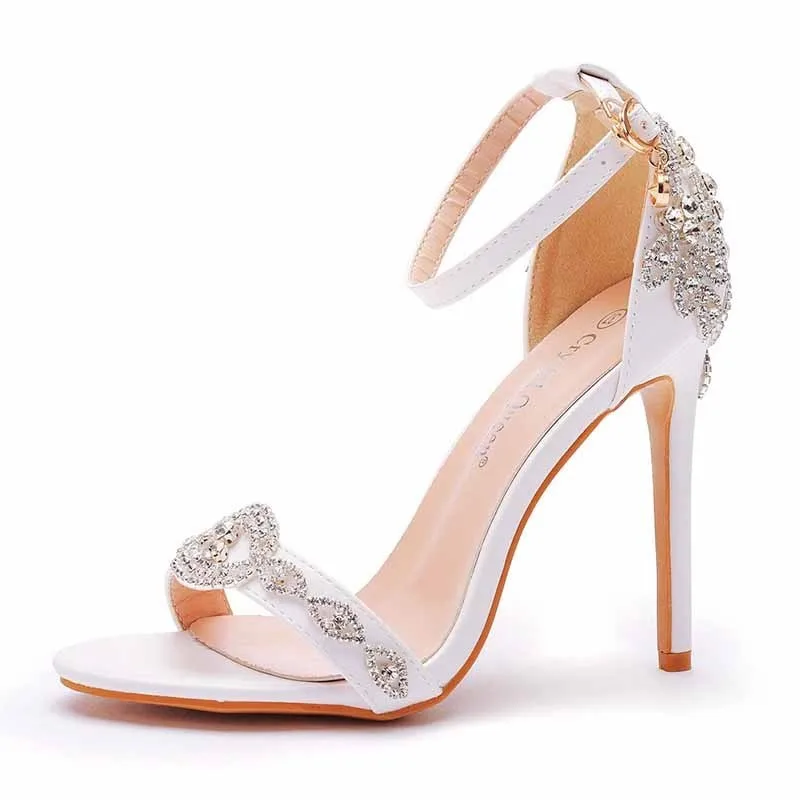 New single-strap versatile bridal stiletto high in white PU, women's wedding shoes, high-heeled sandals