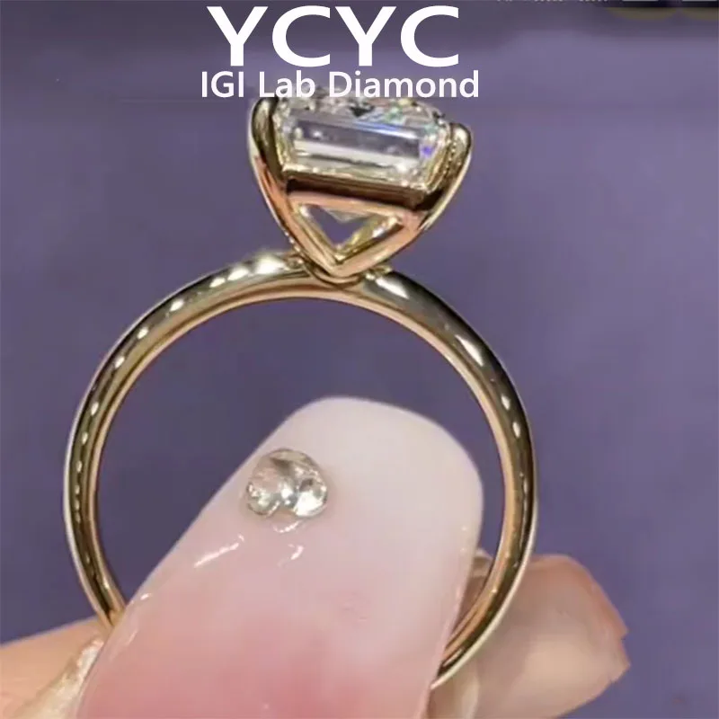 Solid 18K White Gold Ring Fine Jewelry Emerald Cut IGI Lab Grown Diamond Ring DEF VS1 Wedding & Engagement Ring Gift