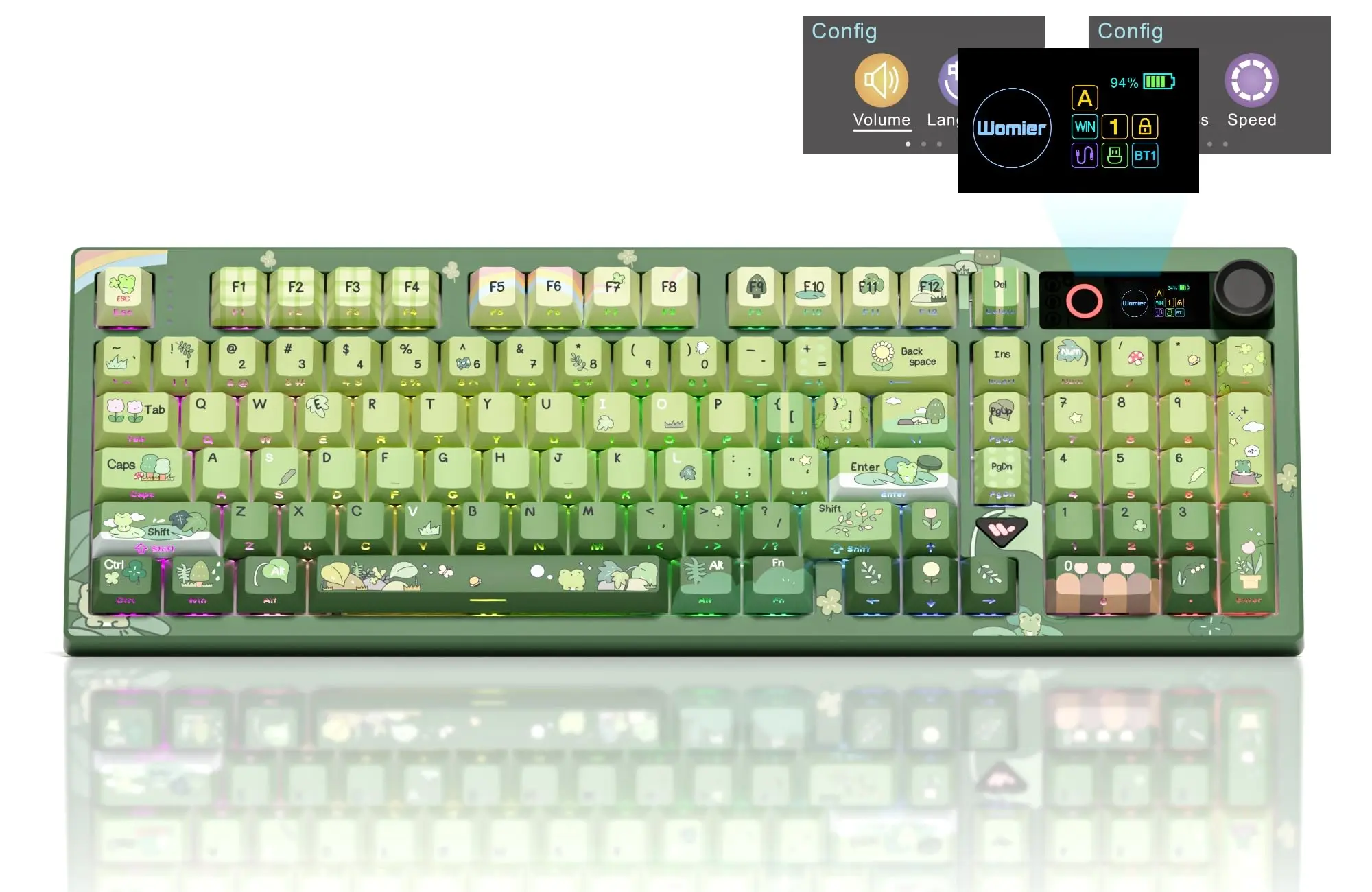 Womier L98 Frog Wireless Mechanical Keyboard with TFT Screen & Knob 98% Creamy Hot-Swappable RGB Backlit Custom Gaming Keyboard