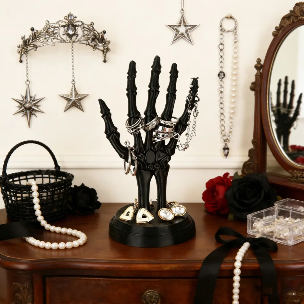 Dark Gothic Style Skull Hand Jewelry Stand Niche Dark Style Desktop Ornaments Retro Dressing Table Storage Rack Mysterious