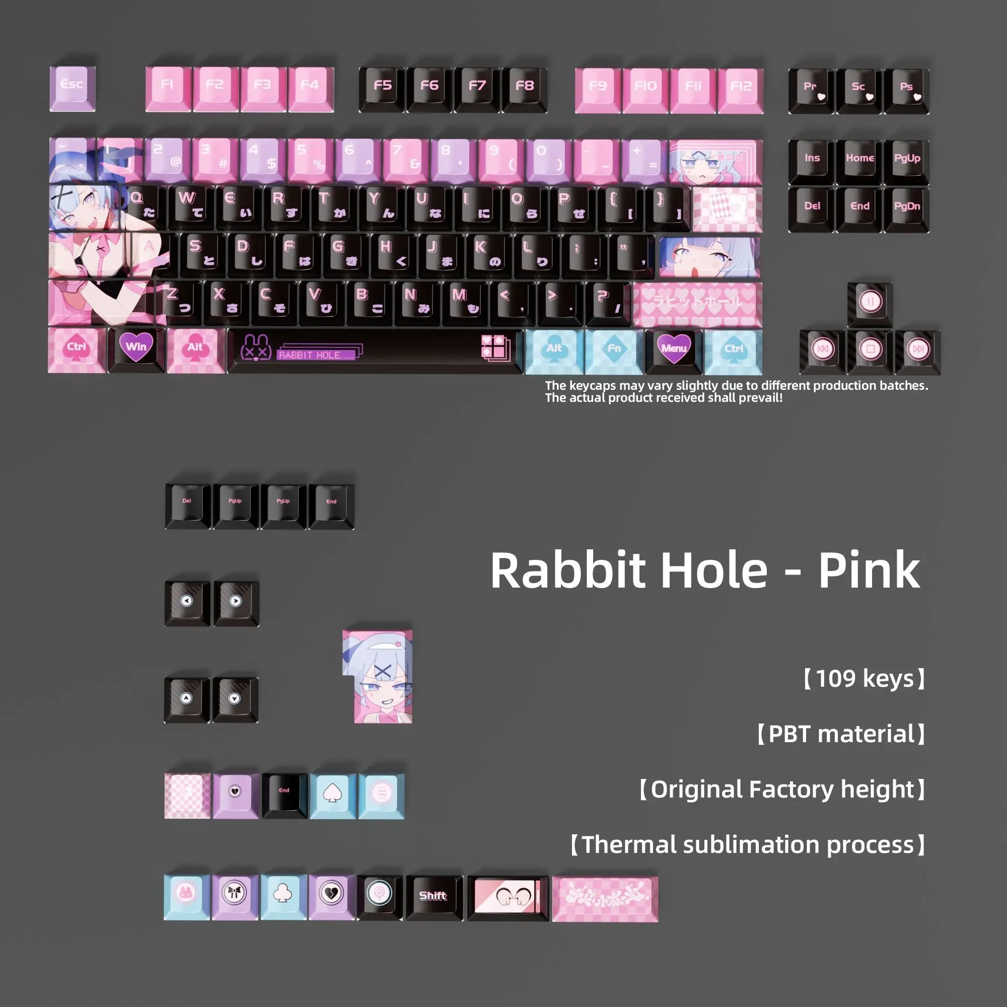 109 Key Rabbit Hole Keycaps Cherry Dye-Sub Cute PBT Anime Game Key Cap for Magnetic Axis Mechanical Keyboard 60/63/64/68/75/87