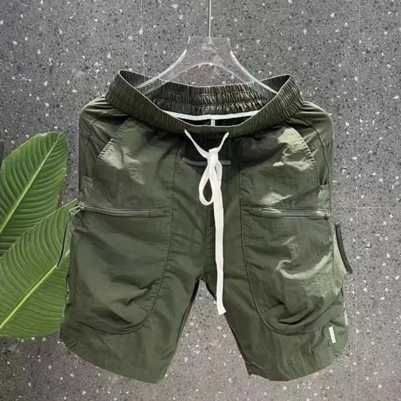 Men's Outdoor Casual Drawstring Shorts Fashion All Match Cargo Shorts Quick Dry Loose Straight Knee Length Pants