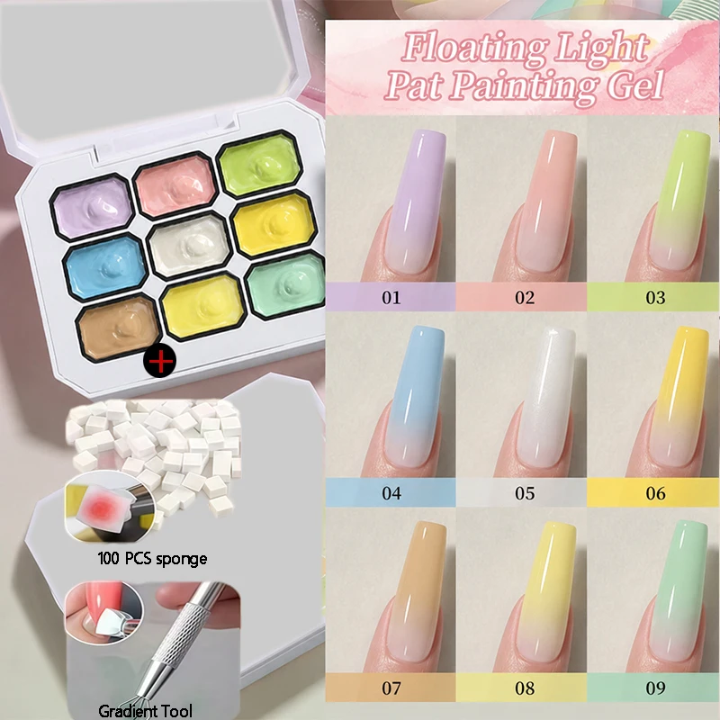 9-Color Oil Paint Cream Gradient Nail Palette  Spring/Summer Nail Set (Includes 100 Sponges and Gradient Tools); LED Light Requ
