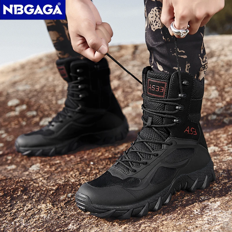 Big Size Mens Tactical Boots Desert Combat Boots Lace-up Outdoor Non-slip Work Shoes Military Ankle Boots Thick Sole Size 39-47