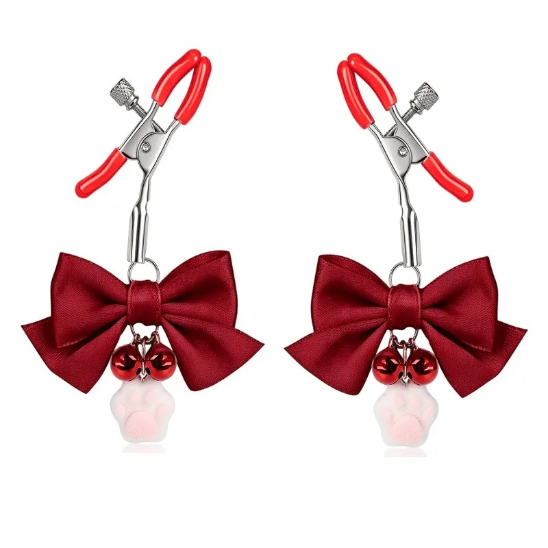 BDSM Nipple Clamp Cute Bow Cat Claw Breast Clip Collar with Bell Anal Plug Butt Plug Nipple Stimulation Flirting Adult Sex Toys