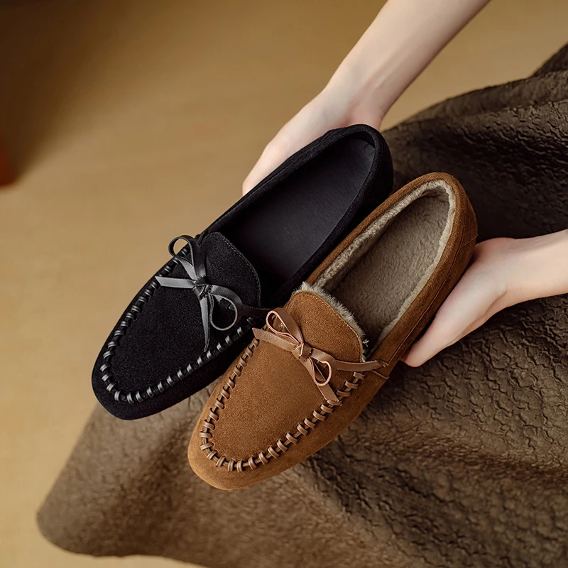 Women's new spring and autumn genuine leather sheep suede bow low heel retro plus size Oxford shoes fashion single shoes