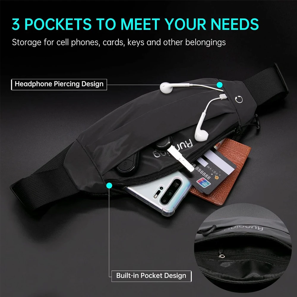 Adjustable Sports Running Waist Bag,Lightweight Gym Waist Pack with Phone Holder for Men Women,Sweatproof Belt Pouch for Workout