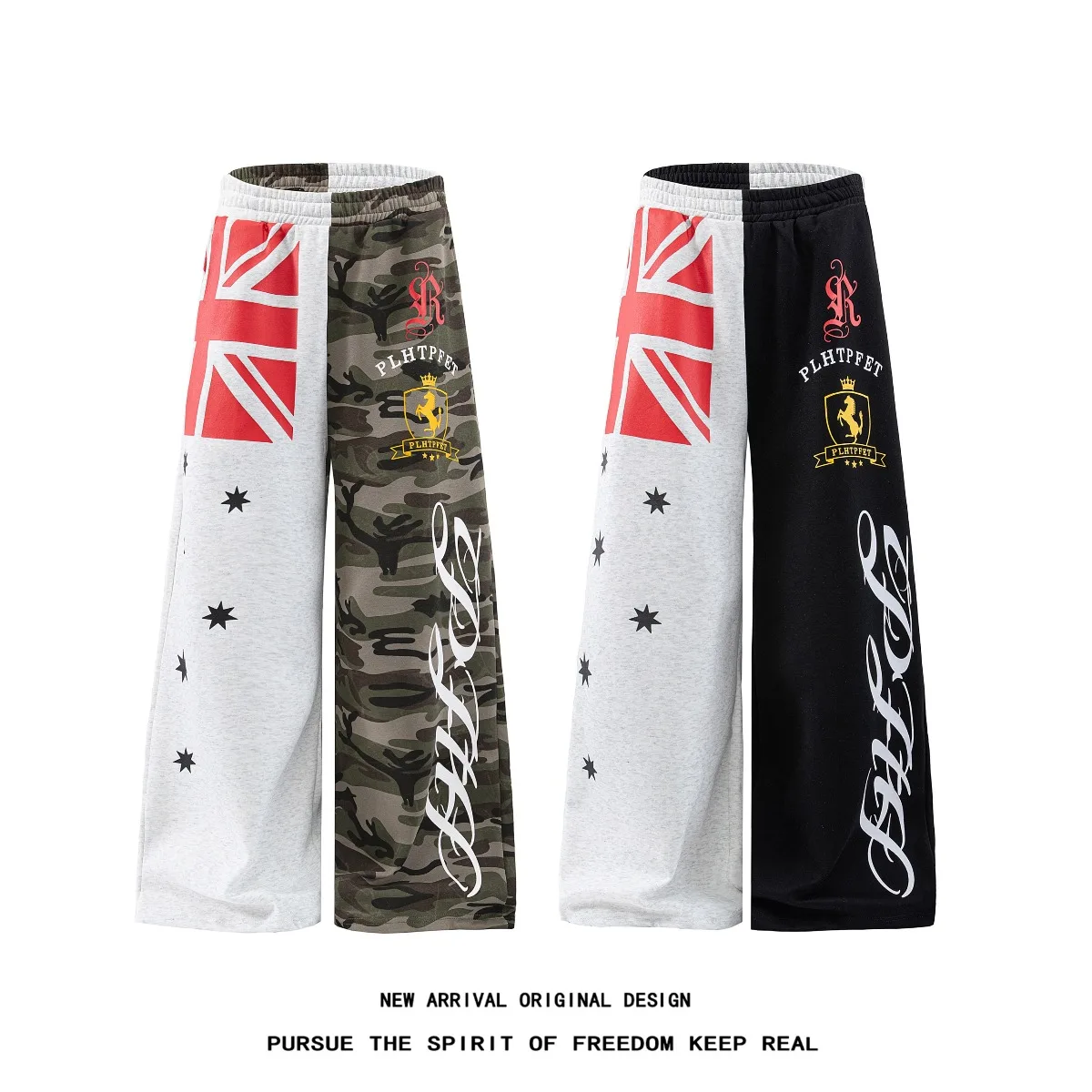 Casual Loose Wide Leg Pants Men Women Trousers Loose Dragged Ground Pants Matching Color Block Straight Leg Trousers