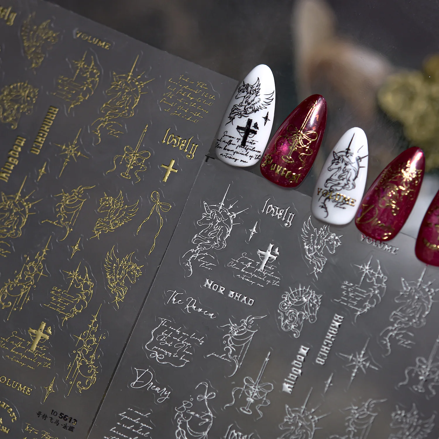 Metal Nail Sticker Gold Silver Angel Cross Sticker Gothic Self-adhesive Waterproof Nail Decorations Stickers DIY Manicure Decals