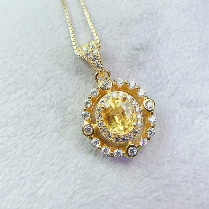 Heated Natural Sapphire Pendant 6x5mm Yellow Sapphire Jewelry with Certificate Silver Pendant Ideal Birthday Gift for Girlfriend
