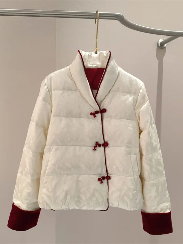 Cotton Short Jacket for Women in Autumn and Winter Fashion  Retro Stand Up Collar  Warm Jacquard Buckle