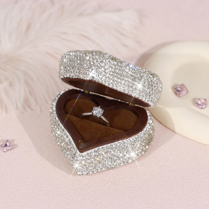 Diamond Ring Box Heart Proposal Ring Case Luxury Aesthetic Rings Packaging Boxes Mini Wedding Rings Display Storage Cases