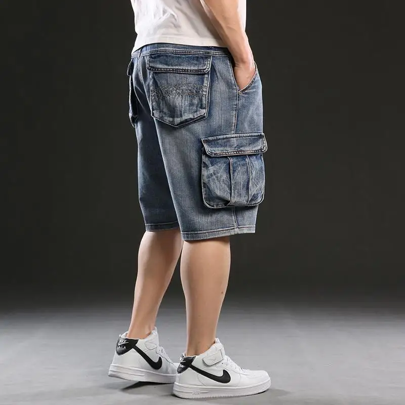 Loose Fit Denim Cargo Shorts for Men Vintage Style Multiple Pockets Casual Comfort Plus Size