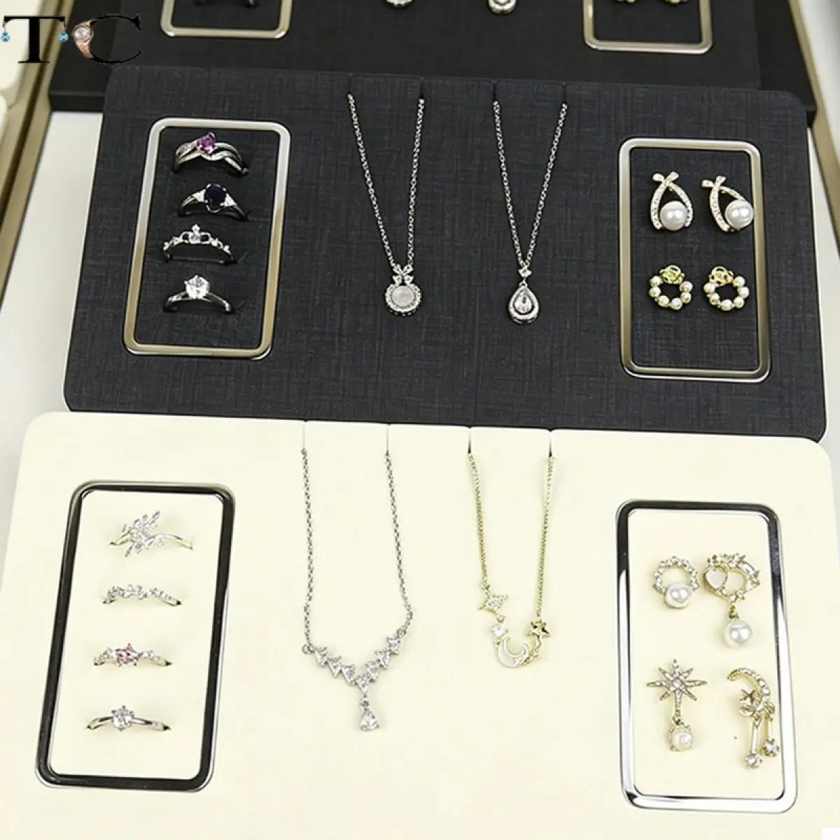 Black and White Microfibre Jewellery Display Set Tray  Jewellery Store Display Props for Rings Earrings and Necklaces