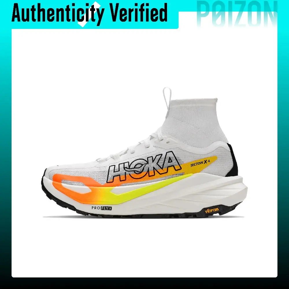 HOKA ONE ONE Tecton X 4 Trail Running Shoes Men's High-top Frost White/Neon Orange 1176632-FNTN