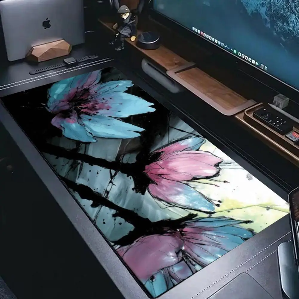 Large XXL Gaming Mouse Pad Oriental Ink Wash Floral Art Deskmat NonSlip Rubber Keyboard Mats Cherry Blossom Print Mousepads