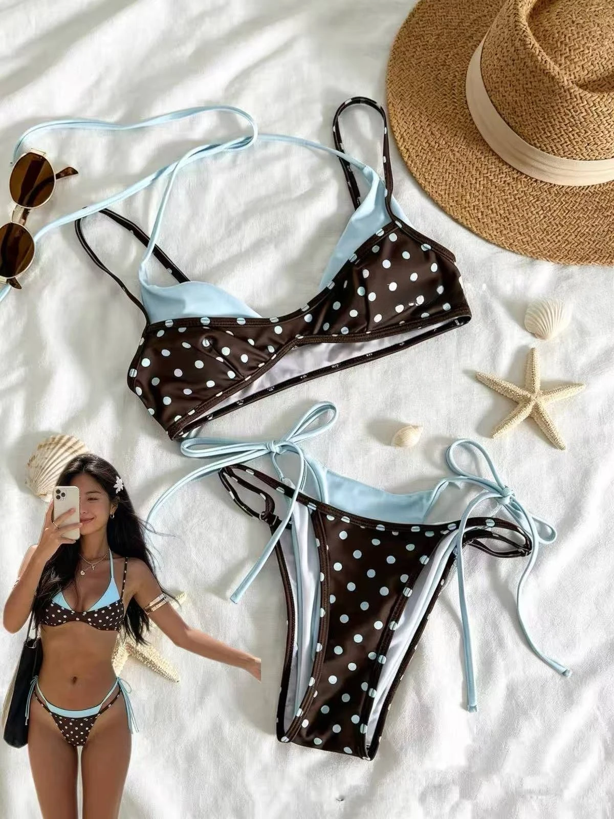 Sexy Kawaii Printed Ruffle Swimsuit Women Y2K Harajuku Lolita Crop Top Skirt Two Piece Outfit Seaside Travel Fashion Clothing