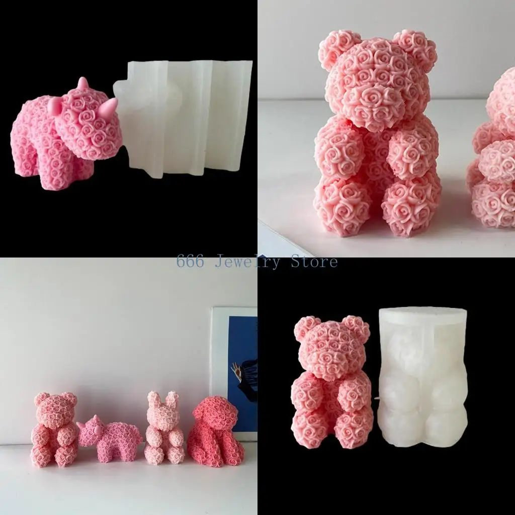 F2TD Rose Series Animal Decoration Silicone Mold Epoxy DIY Ornaments Making Soap Melt Resin Clay Home Decorations