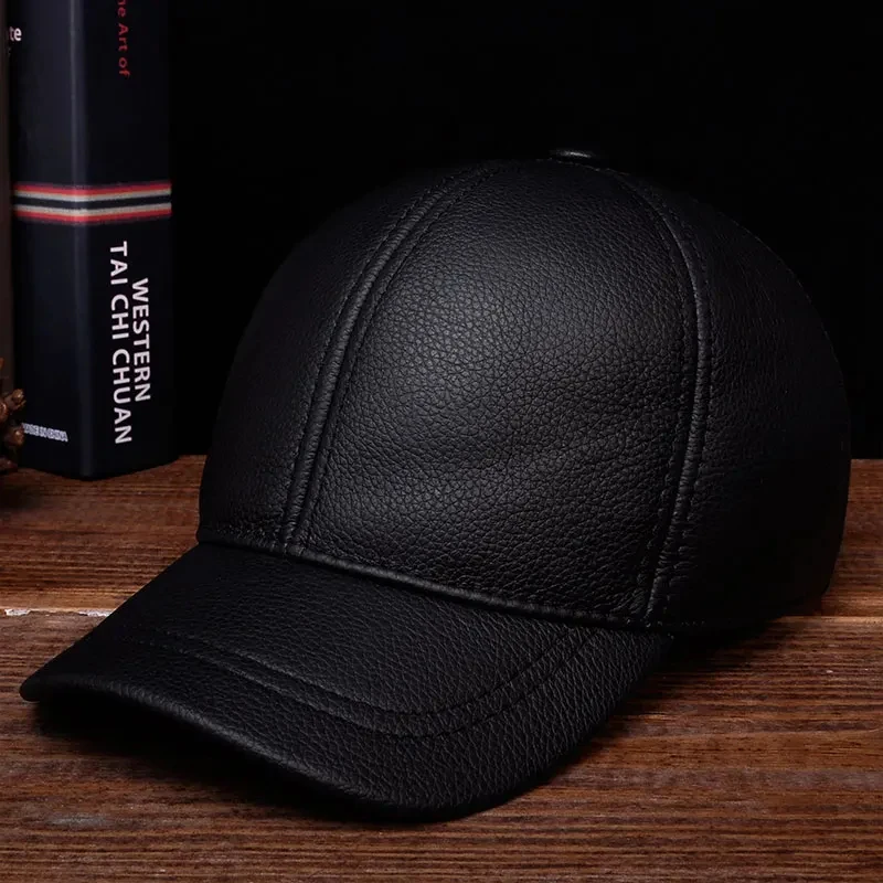 2026 Classic Men's Genuine Leather Baseball Cap Hat Brand New Style Spring Winter Russian Warm One Fur Caps Hats Casquette