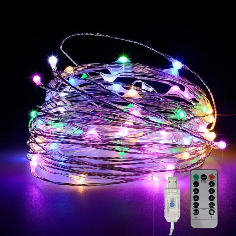 Remote Control USB LED Fairy Lights Holiday Garland Copper/Silver Wire String Lamp Bedroom Decoration for Christmas Tree Wedding