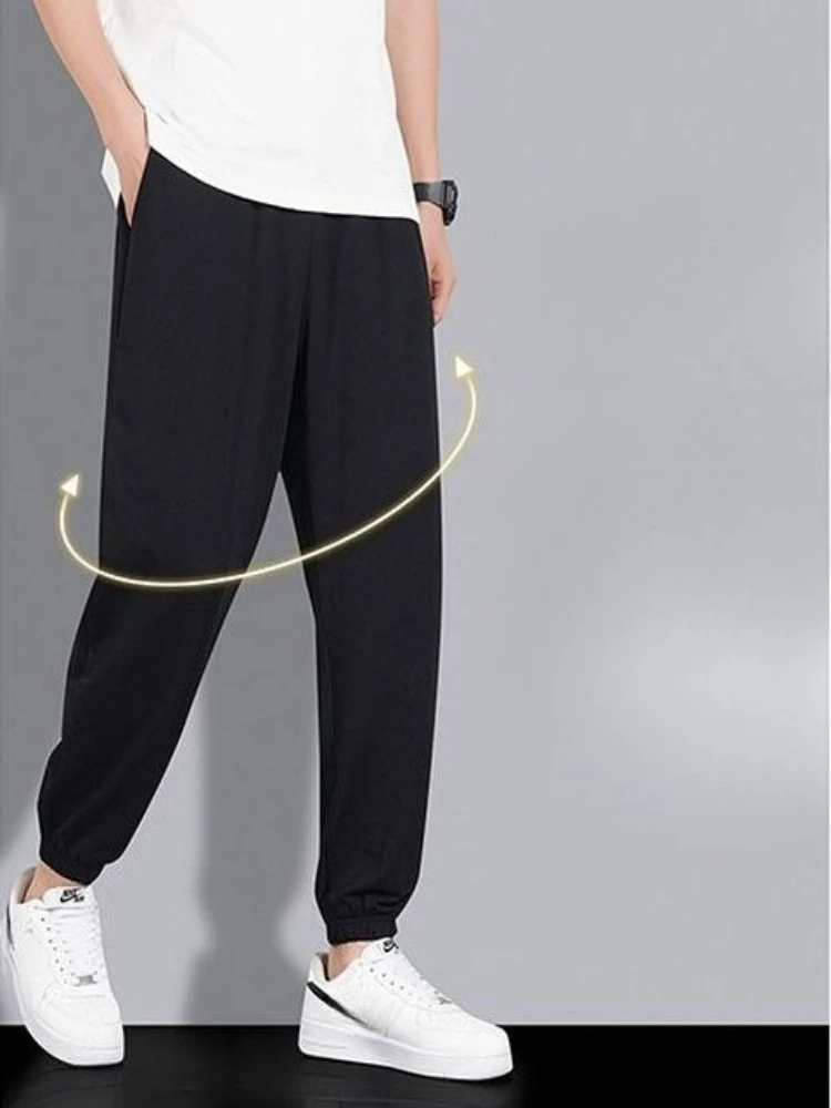 Men Thin Cotton Lounge Pants Summer Breathable Loose Gray Jogger Trousers