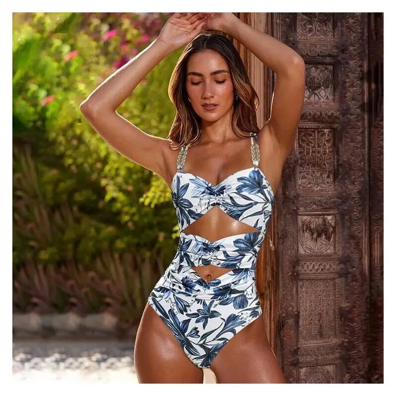Flaxmaker 2026 Women Swimsuit Summer Sleeveless Sling Cut Out Printed Swimwear and Skirt Vintage Printed Biquini conjunto de