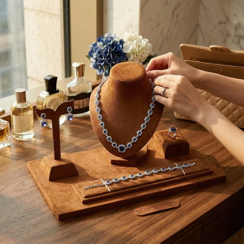 Luxury Jewelry Display Stand Set Counter Velvet Necklace Ring Showcase Holder Exquisite Women's Earring Rack Lady Bracelet Shelf