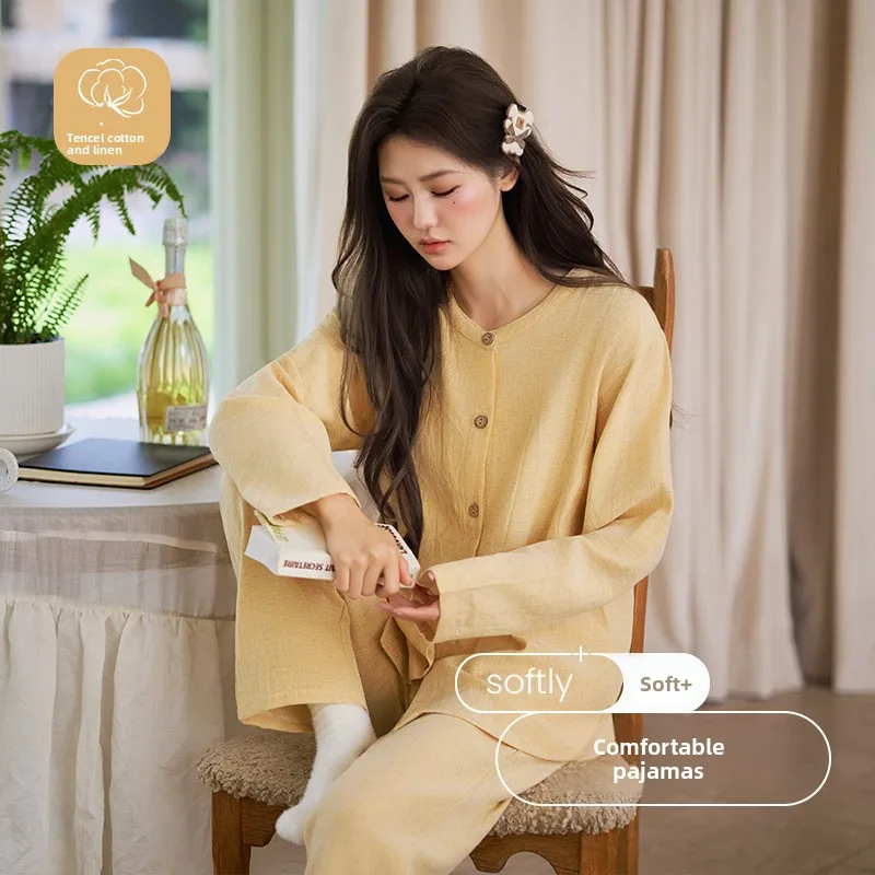 Women's 2-Piece Pajama Set, Minimalist Tencel Blend, Long Sleeve Breathable Spring Summer Loungewear