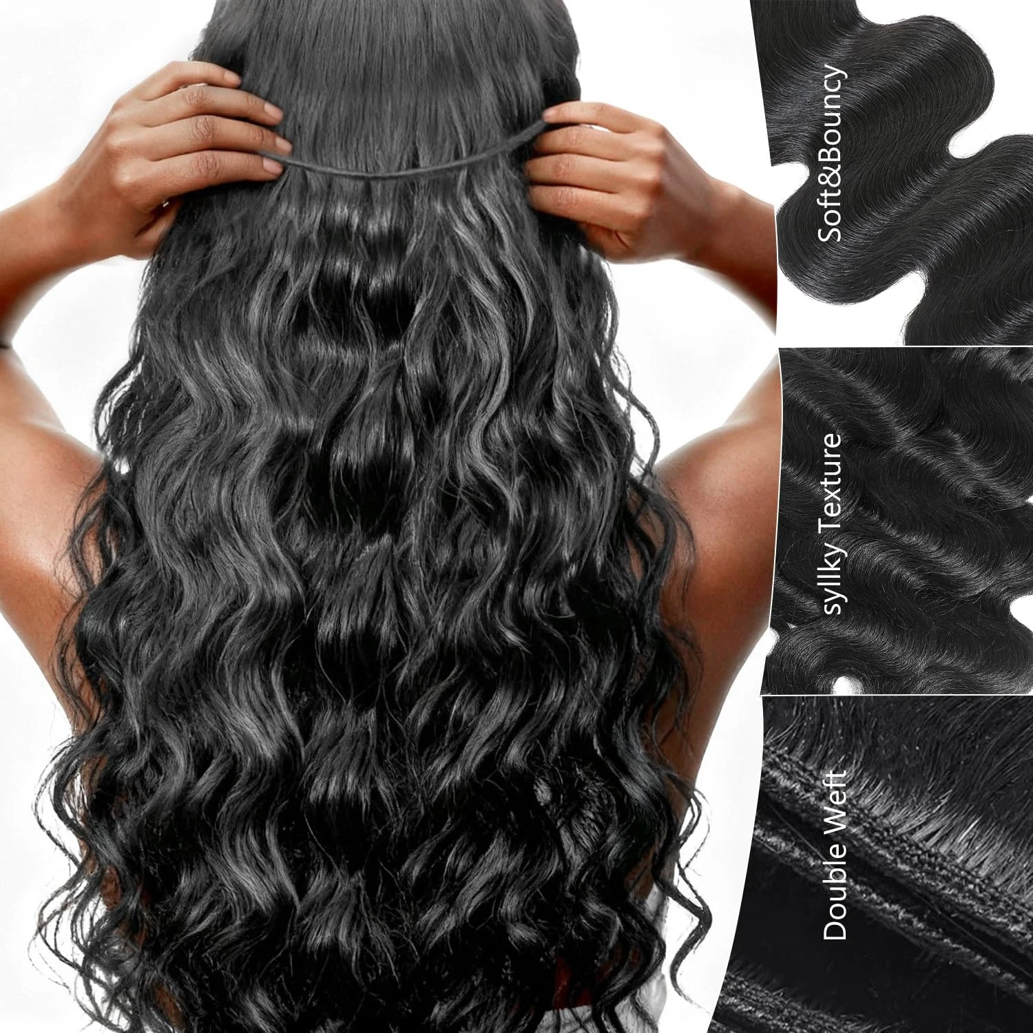 Body Wave Bundles 100% Human Hair 1/3/4 Bundles Human Hair Double Drawn Natural Black Color Water Weave Bundles Hair Extensions