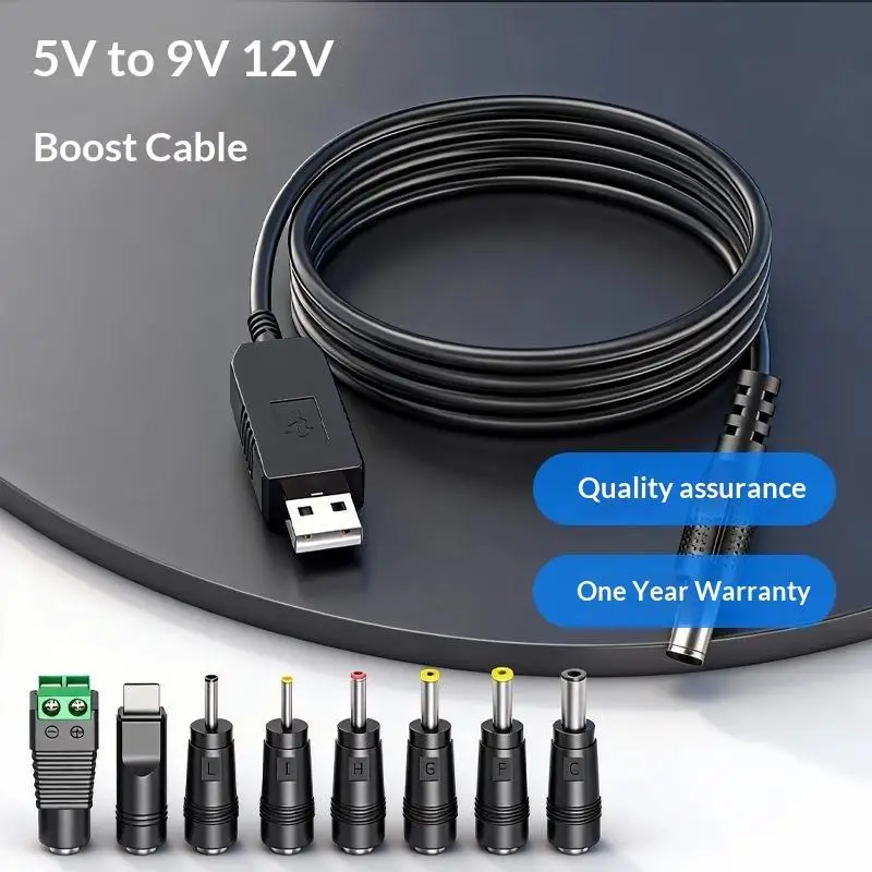 9Pcs USB A To DC Boost Cable USB To 5/9/12V DC Power Cable With Adapters USB To DC Jack Connector Power Supply Adapter