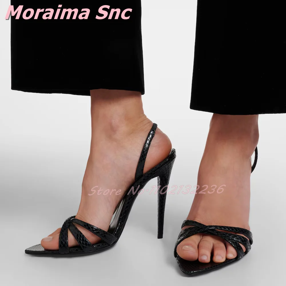 Pointed Toe Cross Strap Sandals Snake Pattern Slingback Stiletto High Heel Slip On Fashion Sexy Women Dress Shoes Summer 2026