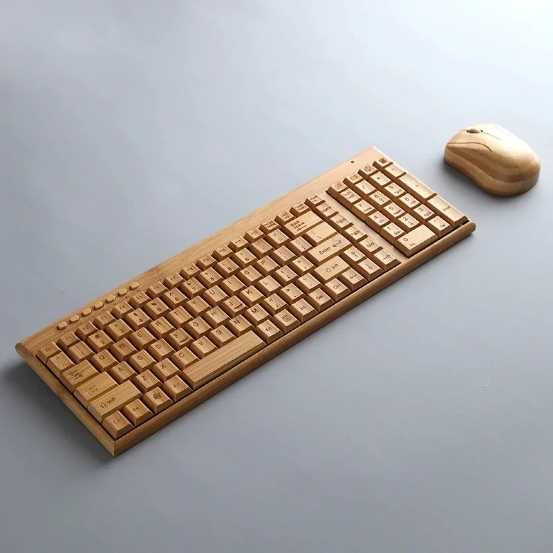 ECHOME Bamboo Wireless Keyboard Mouse Set Custom 2.4G Plug and Play Computer Mechanical Keyboard Accessorie for Office Laptop