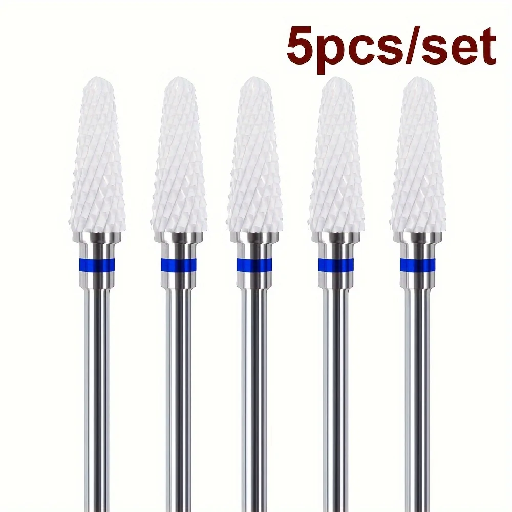 5pcs Nail Drill Bit Set, High-Quality Ceramic 3/32" Professional Ceramic Safety Head for Nail Drills, Cuticle E-File Nail Bits
