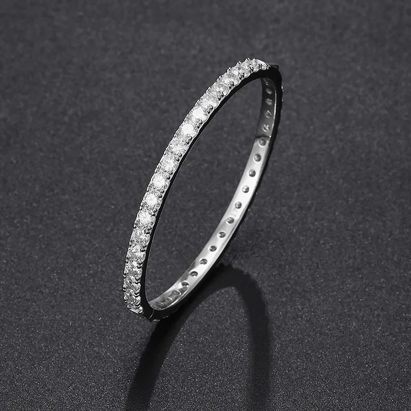 D-Color 0.3CT Full-Pave Single-Row Moissanite Bangle Bracelet, Platinum Plated S925 Sterling Silver, Exquisite Fine