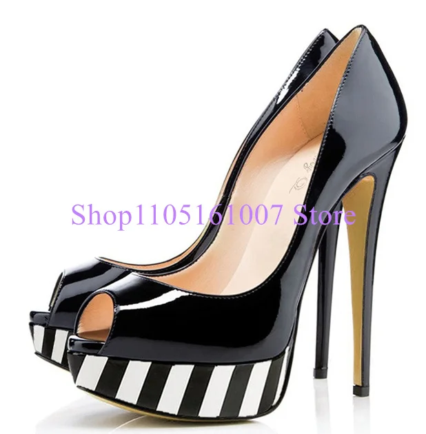 New Stiletto Heel Platform Lady Pumps Fashion Peep Toe Mixed Color Slip-on Woman Dress Shoes Large Size Banquet High Heels