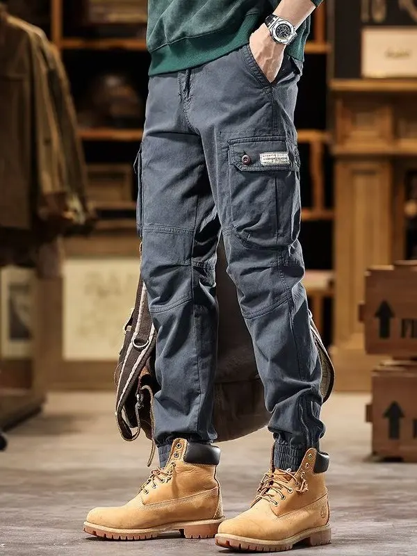 Outdoor Men's Slim Fit Straight Leg Cotton Work Trousers Spring Autumn Casual Comfortable Sports Leisure Long Pants